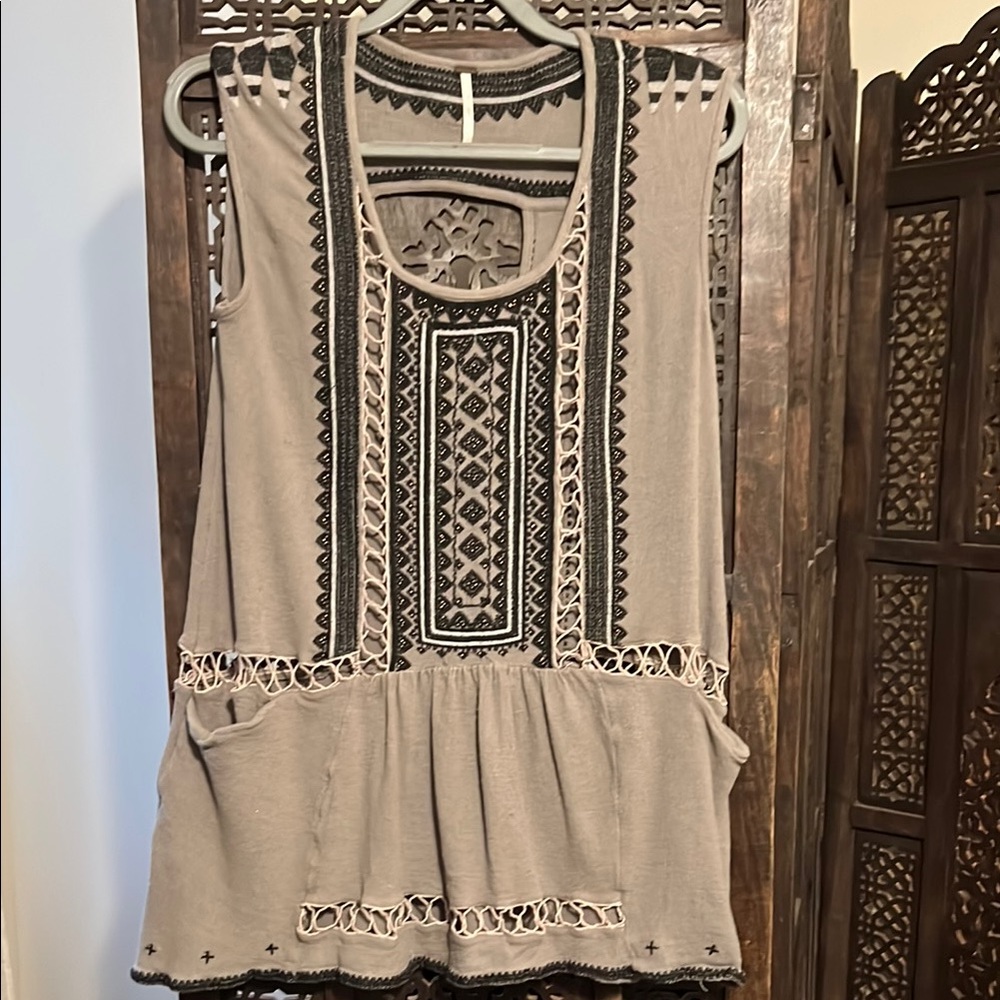 Bohemian embroidered and beaded tunic tank top